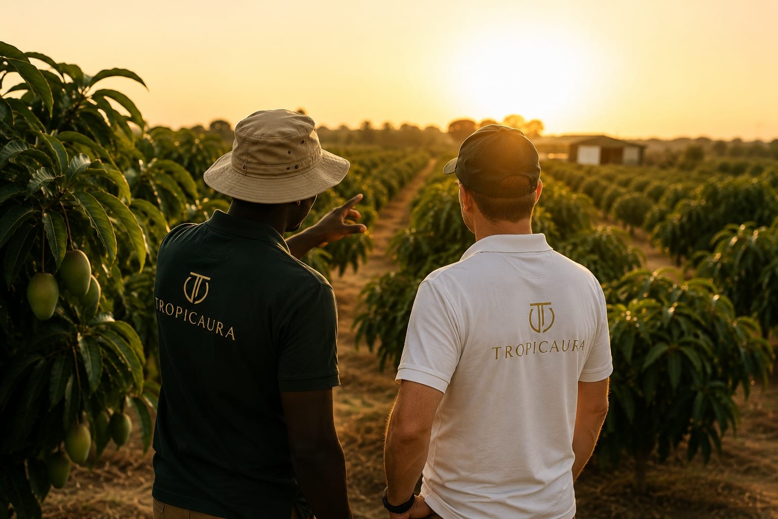 Équipe Tropicaura et partenaire dans un verger de manguiers